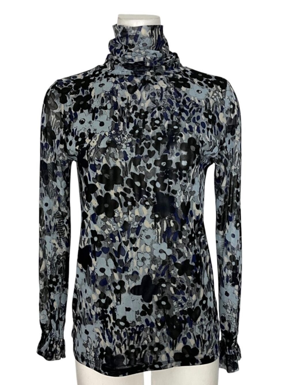 Fabienne Chapot Johanna Top Turtleneck Blouse M Blue Floral